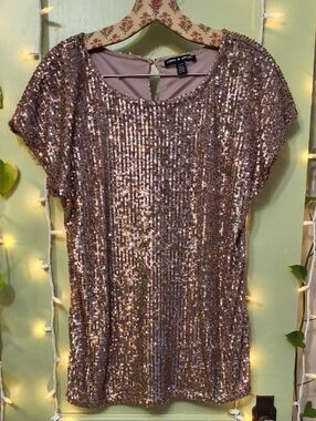 Women's Cable & Gauge Bronze Tiny Shimmer Party 🎉 Evening Cap sleeve Blouse L